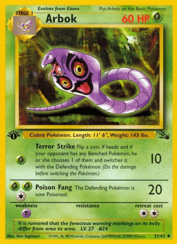 Arbok (31/62) – Fossil 1st Edition - Authentic Card