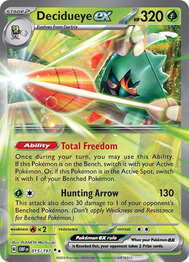 Decidueye ex (015/197) – Scarlet & Violet: Obsidian Flames - Authentic Card
