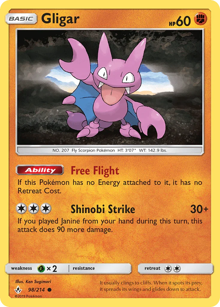 Gligar (98/214) – Sun & Moon: Unbroken Bonds - Authentic Card