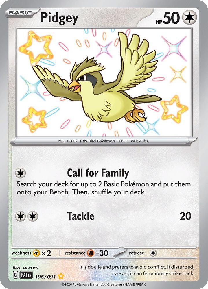Pidgey (196/091) – Scarlet & Violet: Paldean Fates – Buy Now