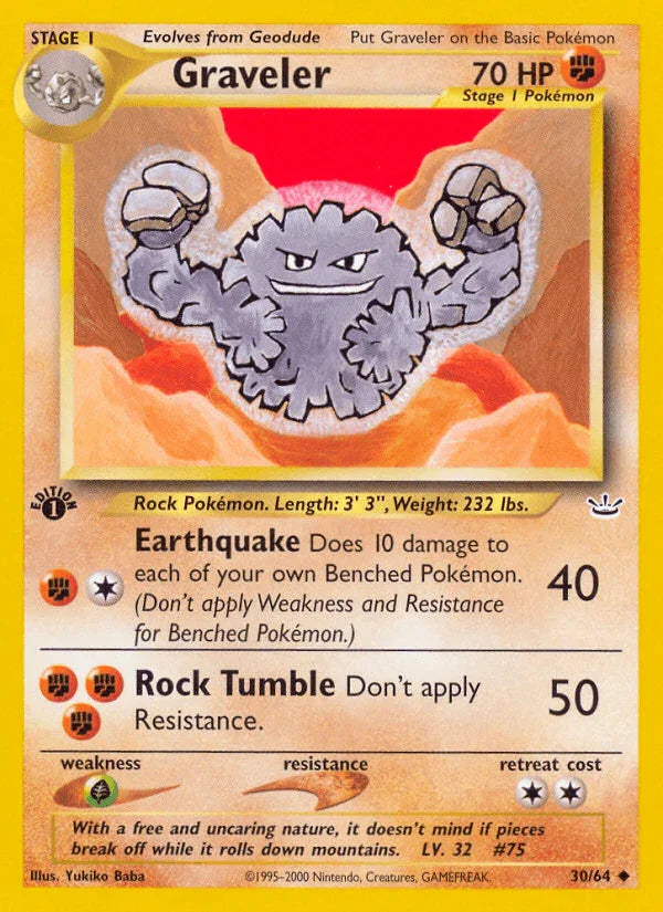 Graveler (30/64) – Neo Revelation 1st Edition - Authentic Card