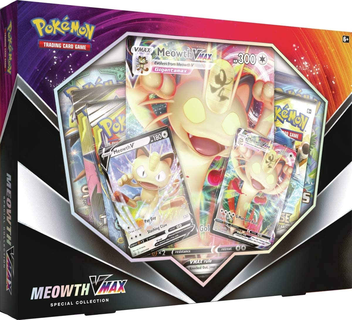Sword & Shield - Meowth VMAX Collection Box (4 Packs) | Fast Shipping